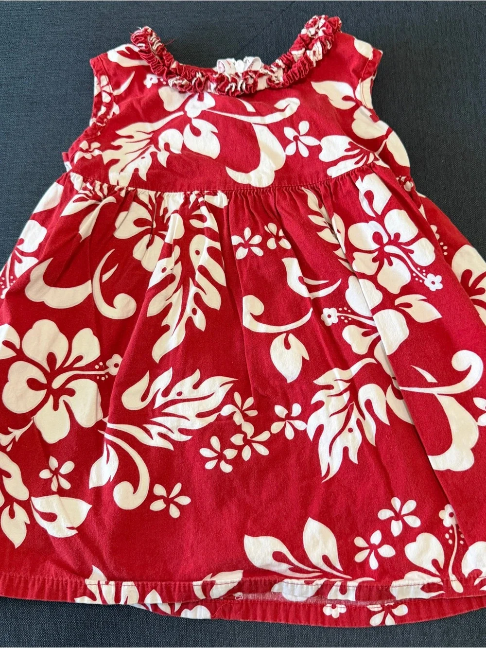 K Y's Red Floral Sleeveless Dress with White Hibiscus Print Sz 3 Yrs